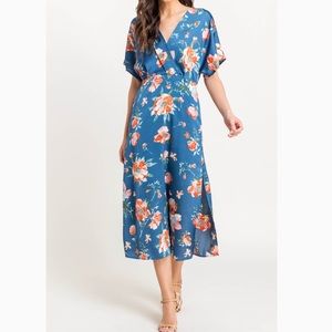 Blissfully Floralized Satin Slit Dress